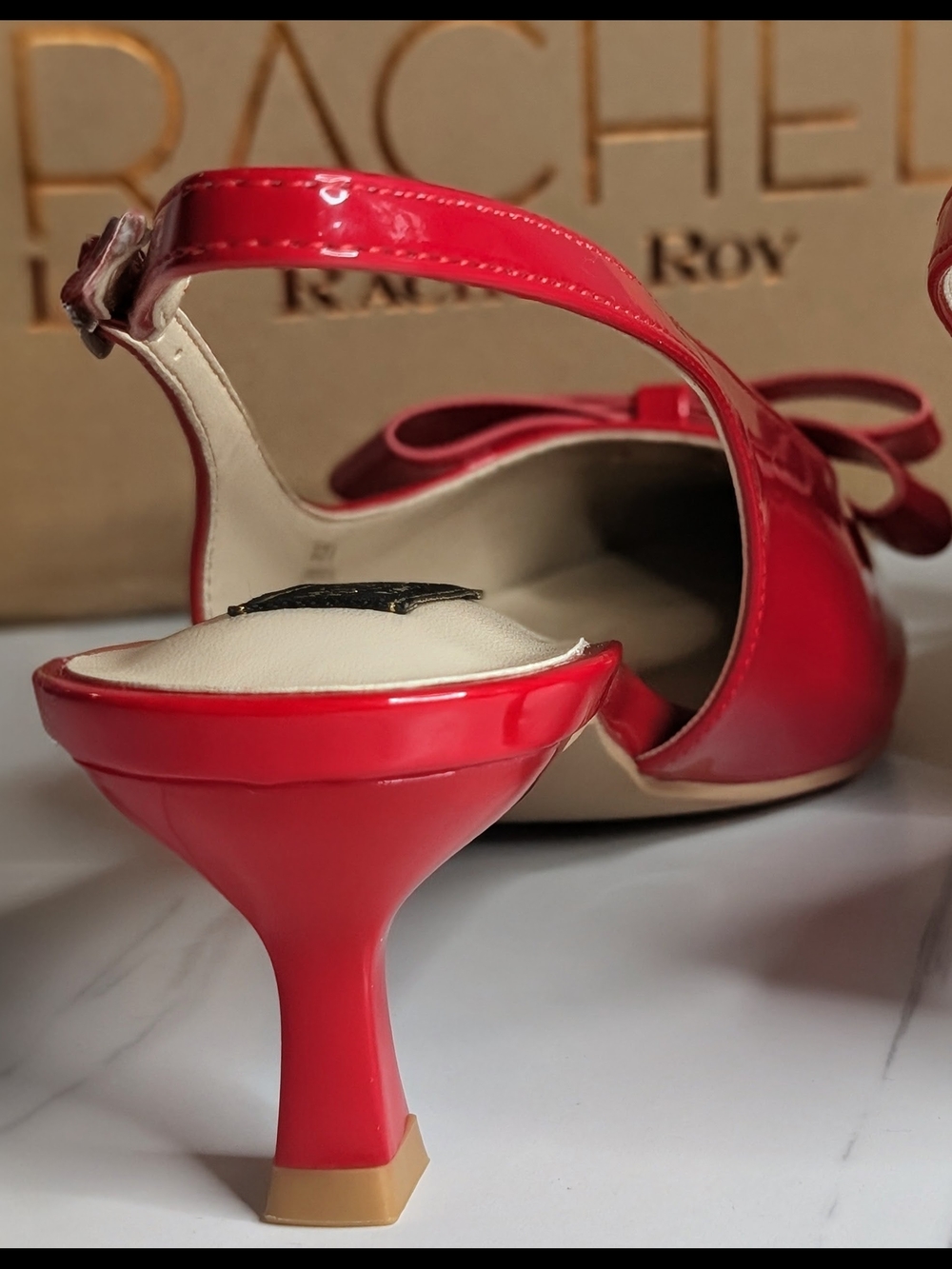 Rachel Roy Red Patent Slingback Heels Bow Pointed Toe Size 8 NIB - Picture 5 of 8